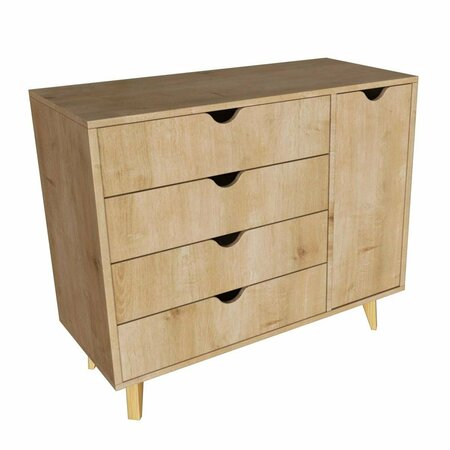 HOMEROOTS 35 in. Solid Wood Four Drawer Combo Dresser, Natural 489581